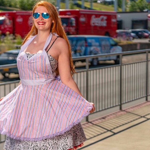 Pastel Sparkle Stripe Handmade 50's Style Pin-up apron - One of a kind! - Picture 2 of 7